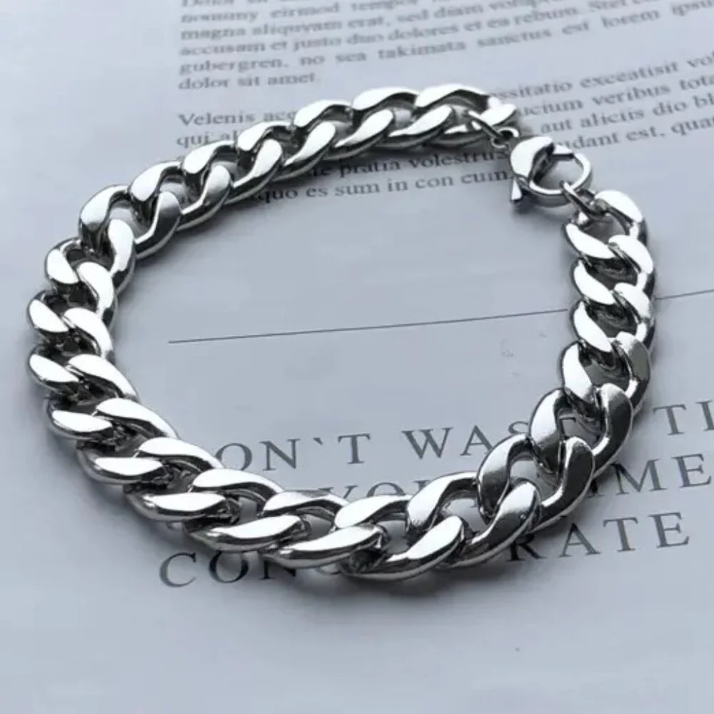 Chain Bracelet Titanium Steel Metal Link Unisex Goth Punk Minimalist Rock Men's